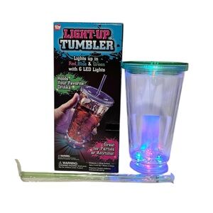 LED Green Light-Up Tumbler with Multicolor Party Lights and Straw